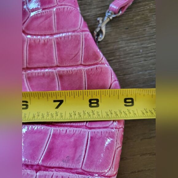 Pink Alligator Croc Embossed Small Leather Bag Made in Italy 8 x 8 - Picture 7 of 16